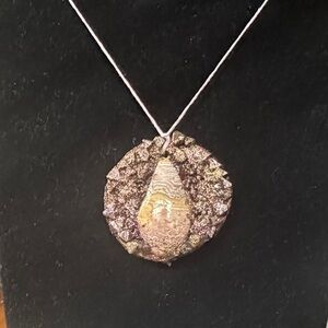 Handmade Pink Lace Agate Pendant Necklace with Garnets and Magnetite